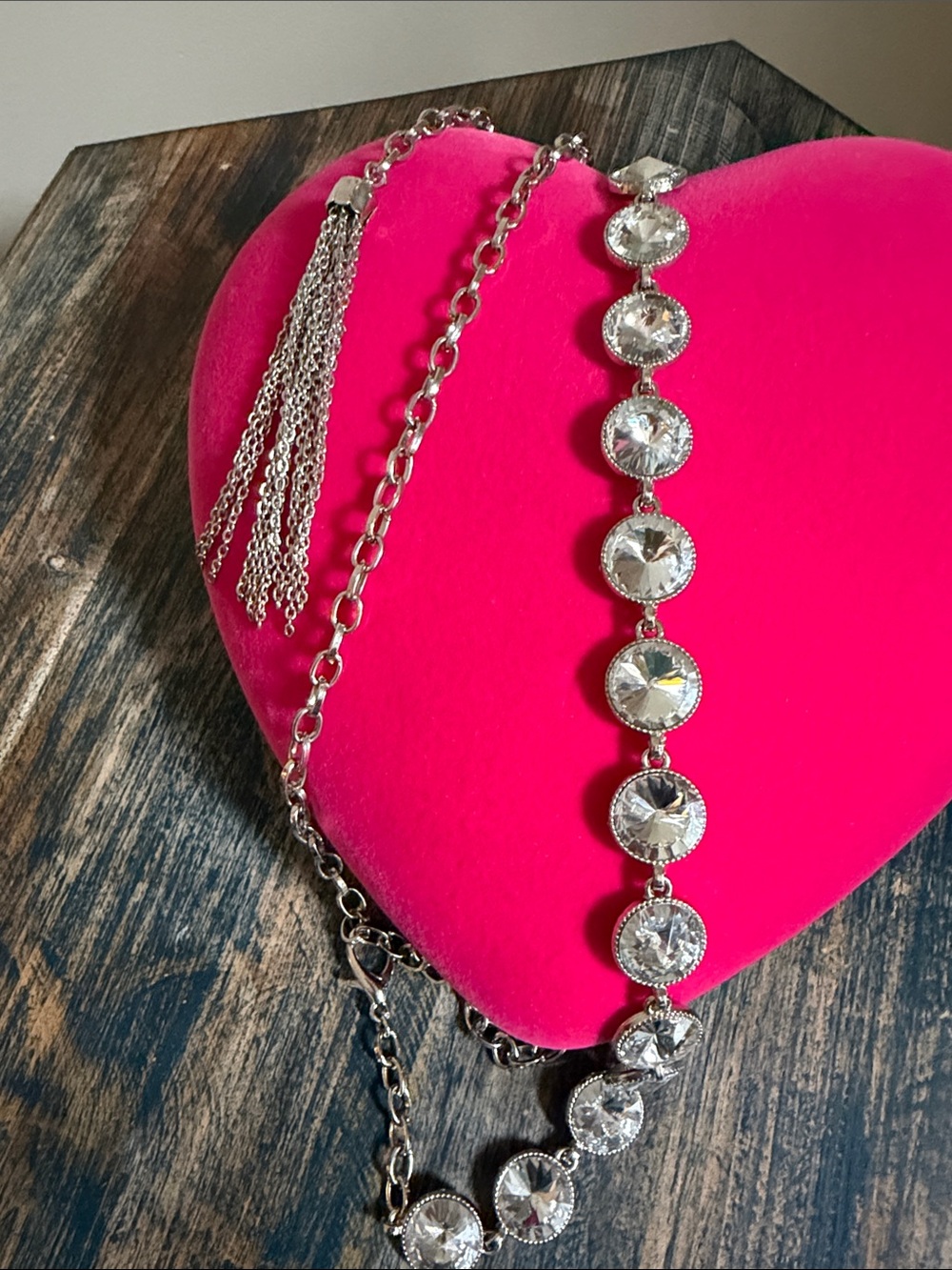 Silver Crystal Statement Necklace - Clear Rhinestone Chain